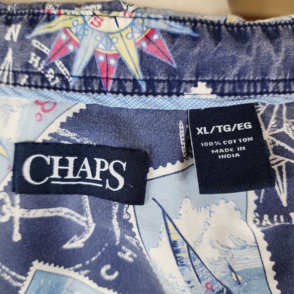 Chap's Nautical Themed Button Down Shirt Short Sleeve Size XL - Picture 4 of 5